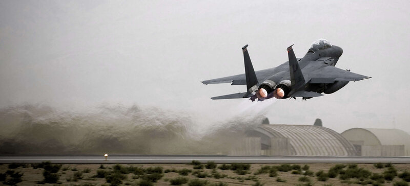 F-15 fighter jet taking off