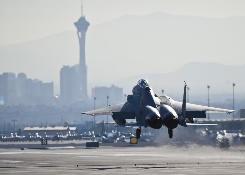 F-15 Fighter Jet Taking Off — Gray