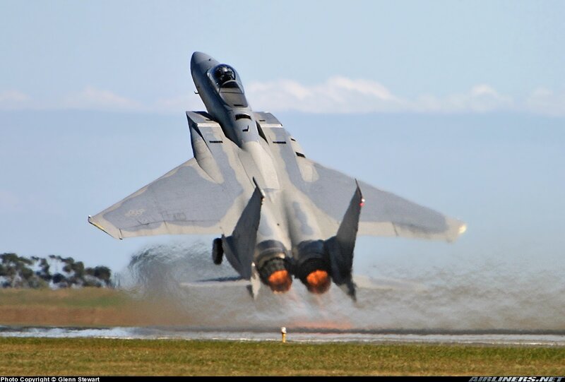 F-15 fighter jet taking off