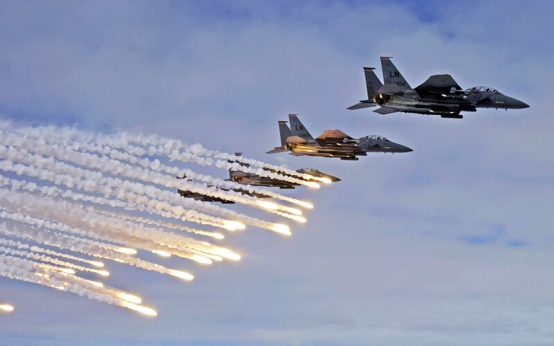 F-15 Fighter Jets — Blue, Dramatic, Sunset