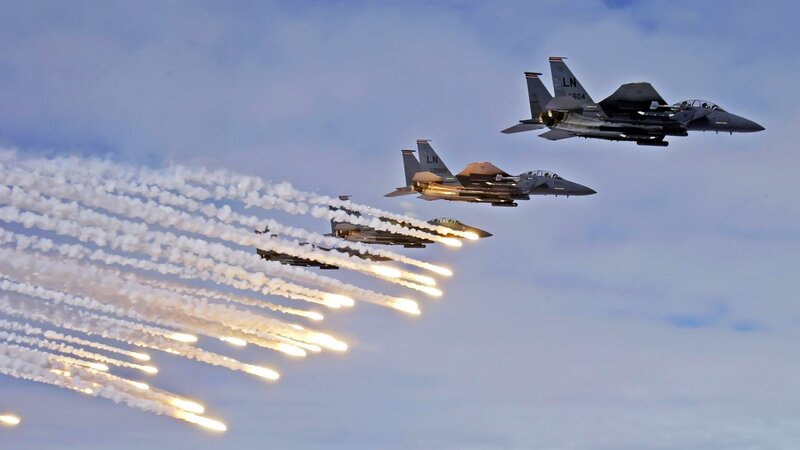 F-15 Fighter Jets — Blue, Dramatic