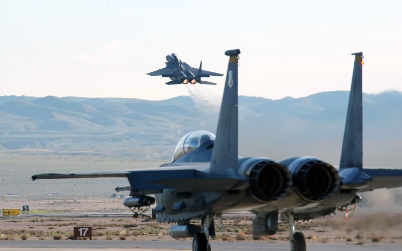 F-15 Fighter Jets — Gray, Dramatic, Afternoon