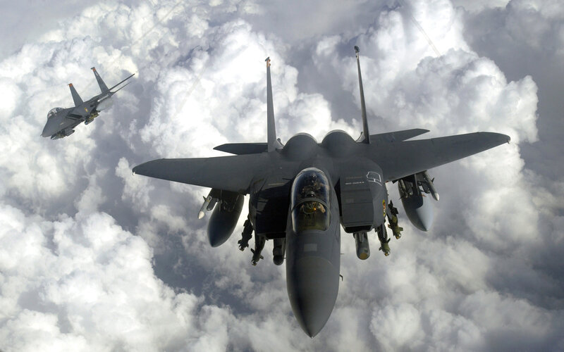 F-15 Fighter Jets — Gray, Dramatic, Photograph