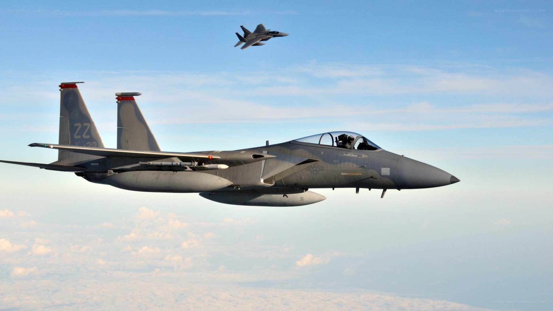 F-15 fighter jets in flight