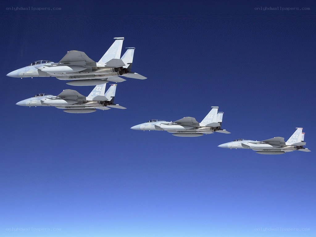 F-15 fighter jets in formation