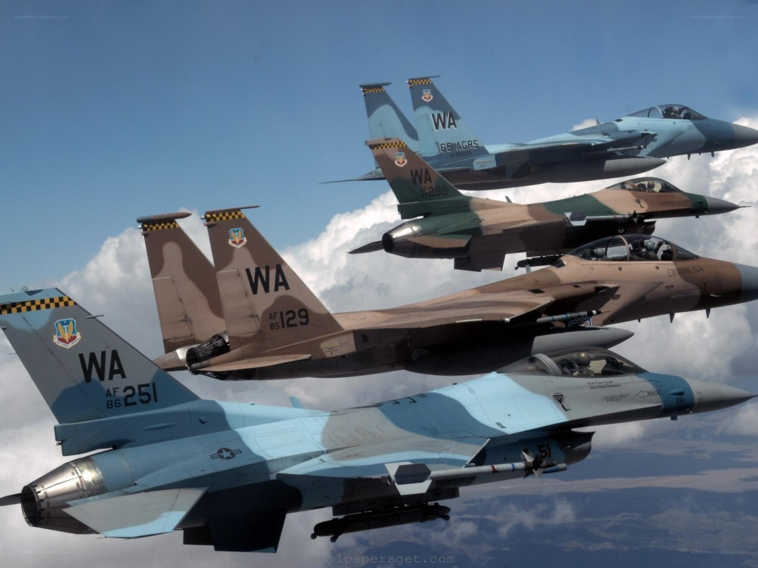 F-15 fighter jets in formation