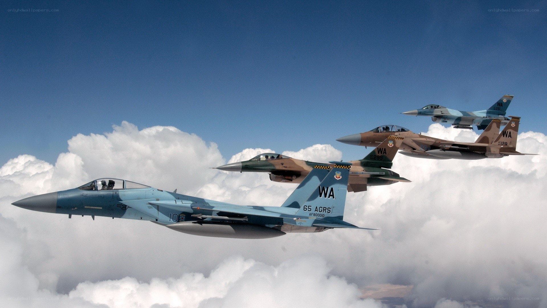F-15 fighter jets in formation