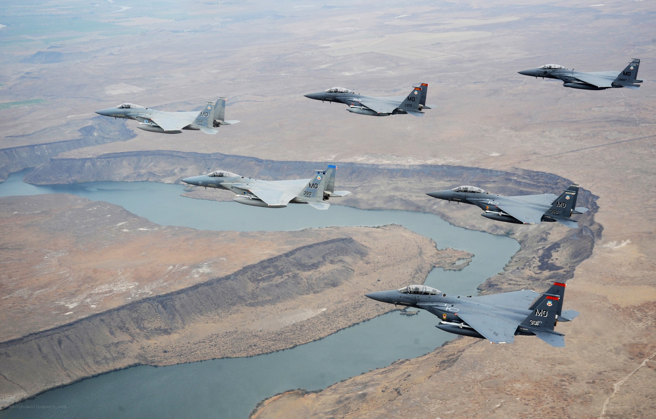 F-15 fighter jets in formation