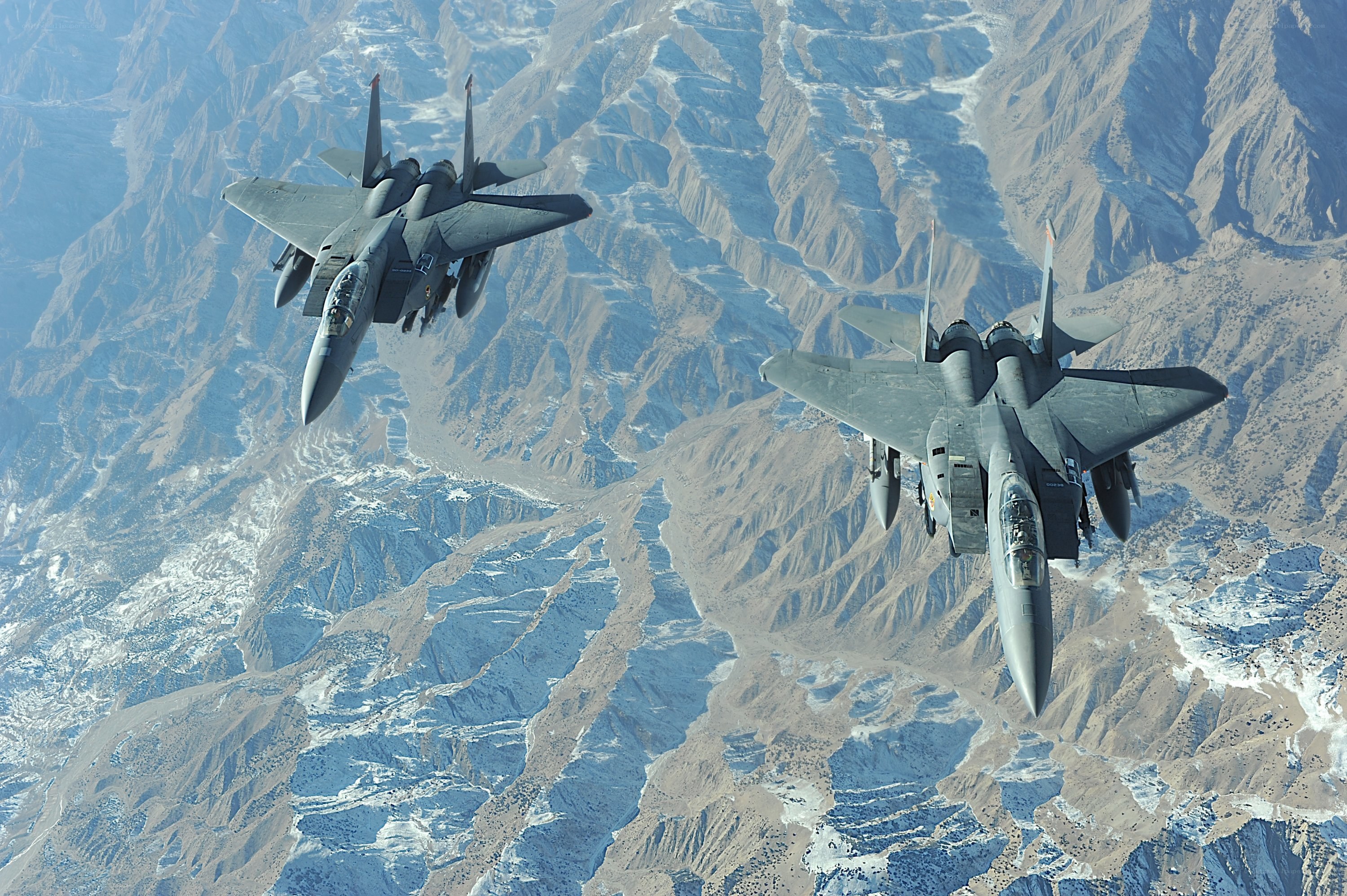 F-15 fighter jets in formation