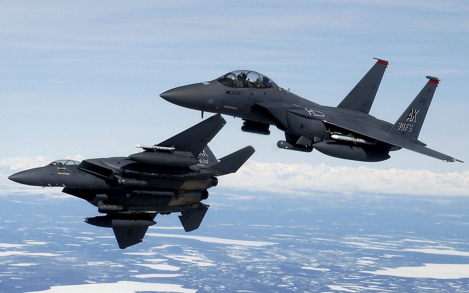 F-15 fighter jets in formation