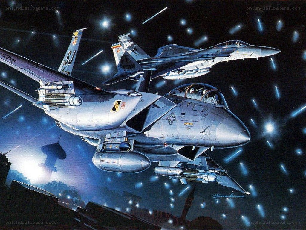 F-15 fighter jets in space
