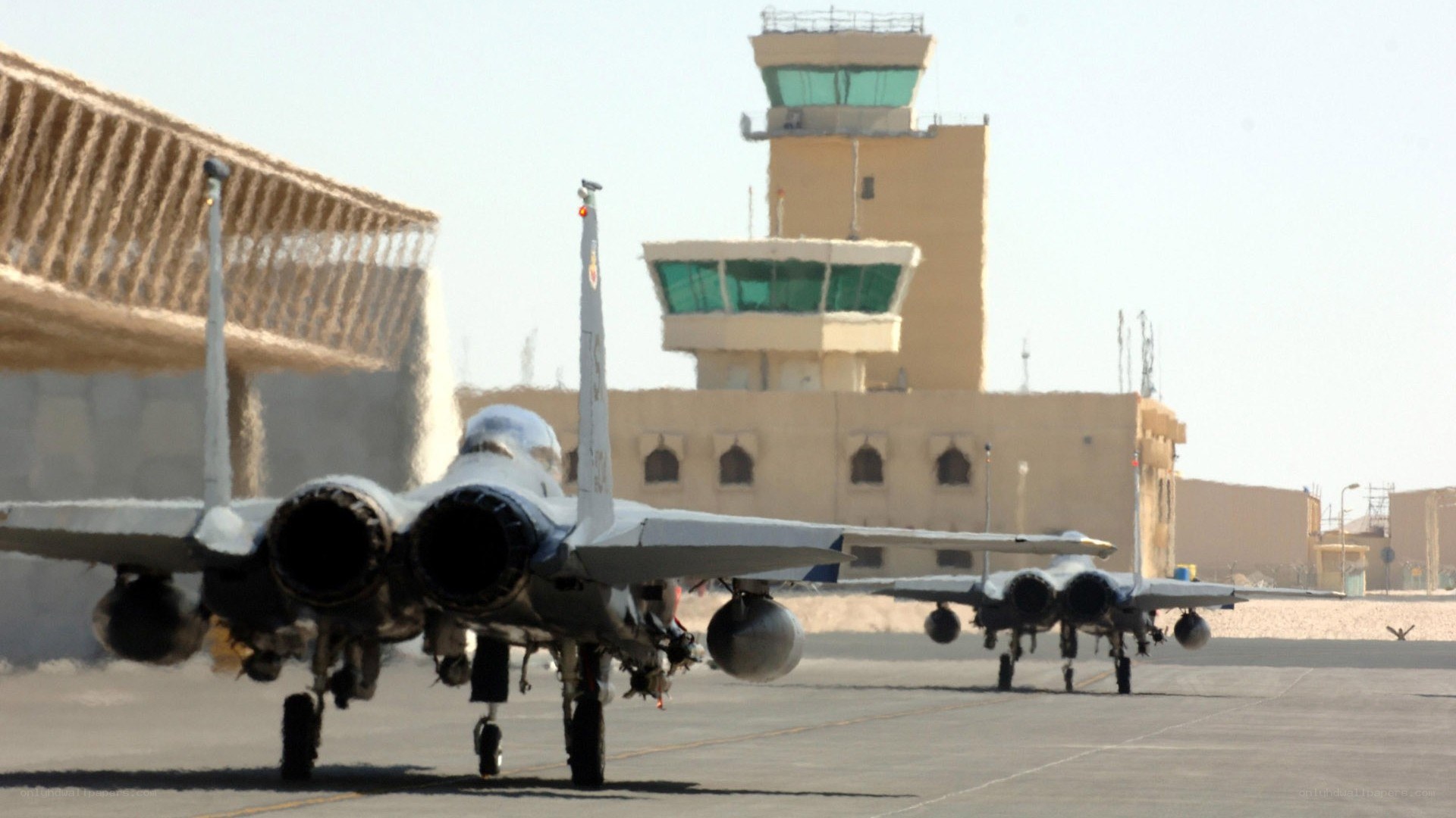 F-15 fighter jets on airfield