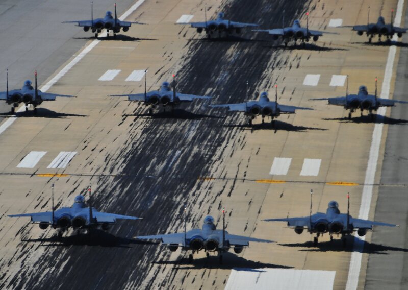 F-15 fighter jets on runway