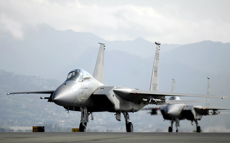 F-15 fighter jets on runway