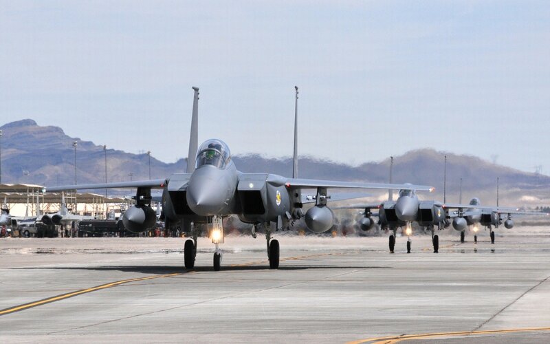 F-15 fighter jets on tarmac