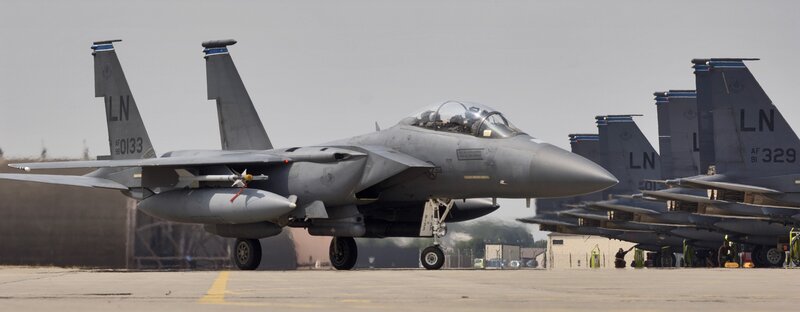 F-15 fighter jets on tarmac
