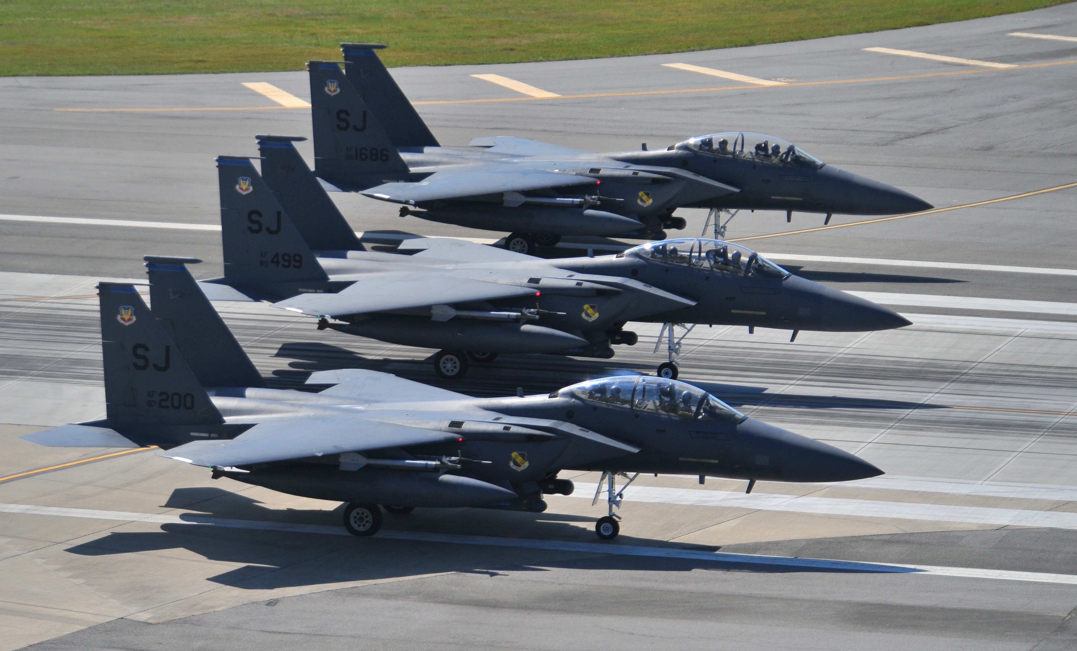 F-15 fighter jets on tarmac