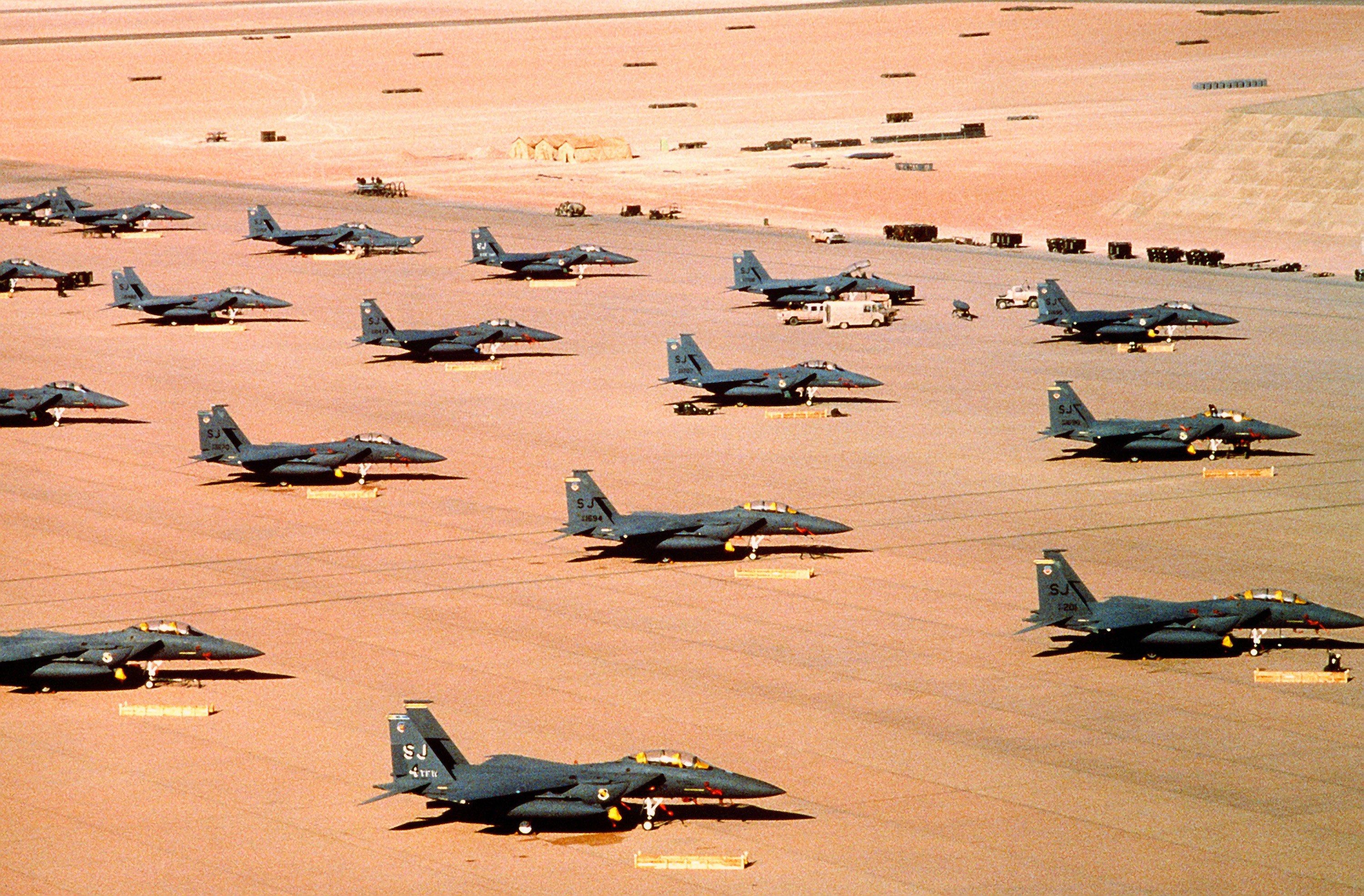 F-15 fighter jets on tarmac
