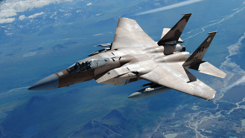 F-15E Fighter Jet — Blue, Aerial
