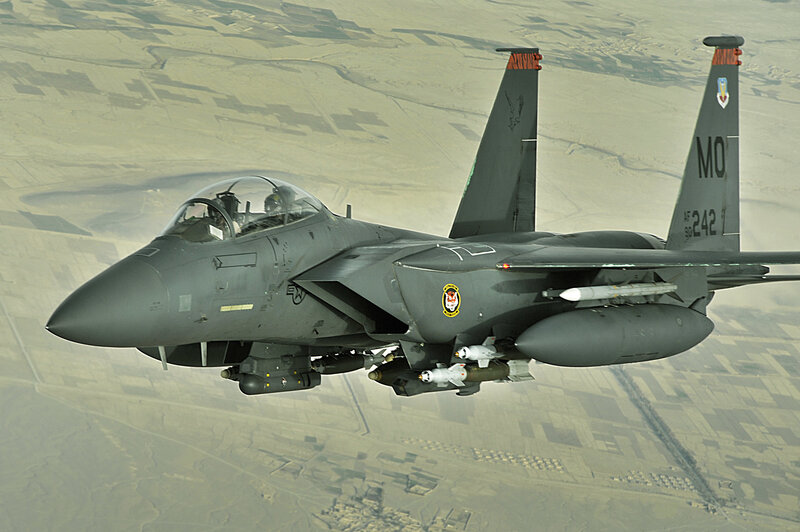 F-15E Fighter Jet — Gray, Aerial, Afternoon, Photograph