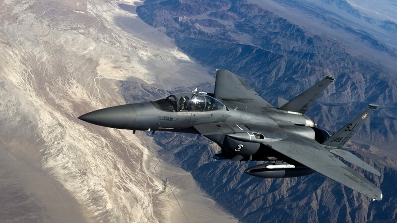 F-15E Fighter Jet — Gray, Dramatic, Afternoon, Photograph, Aircraft