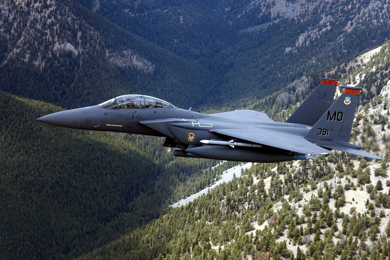 F-15E Fighter Jet — Gray, Dramatic, Afternoon