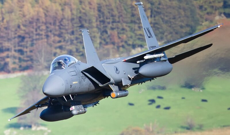F-15E Fighter Jet — Gray, Dynamic, Afternoon