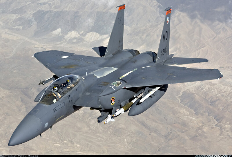 F-15E fighter jet in flight