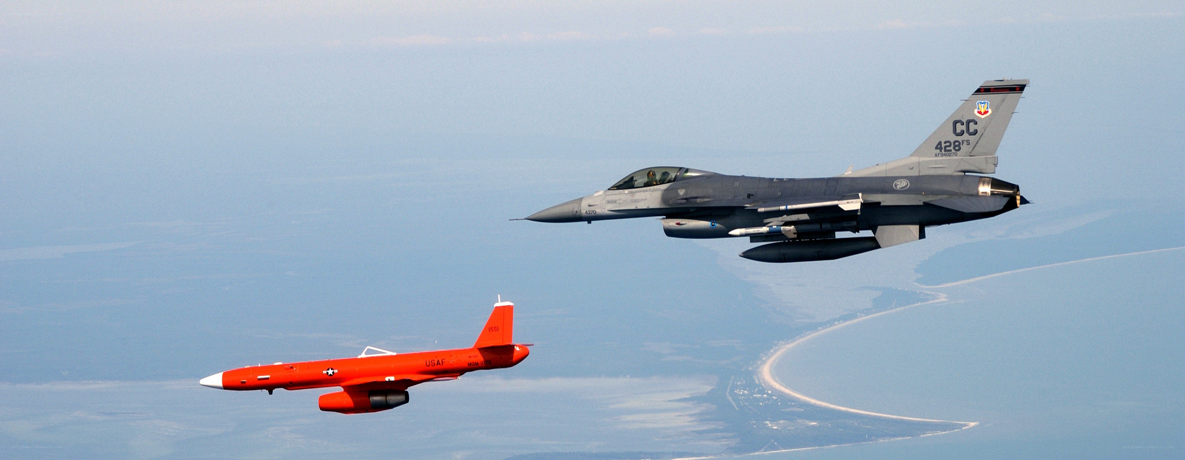 F-16 and drone in flight