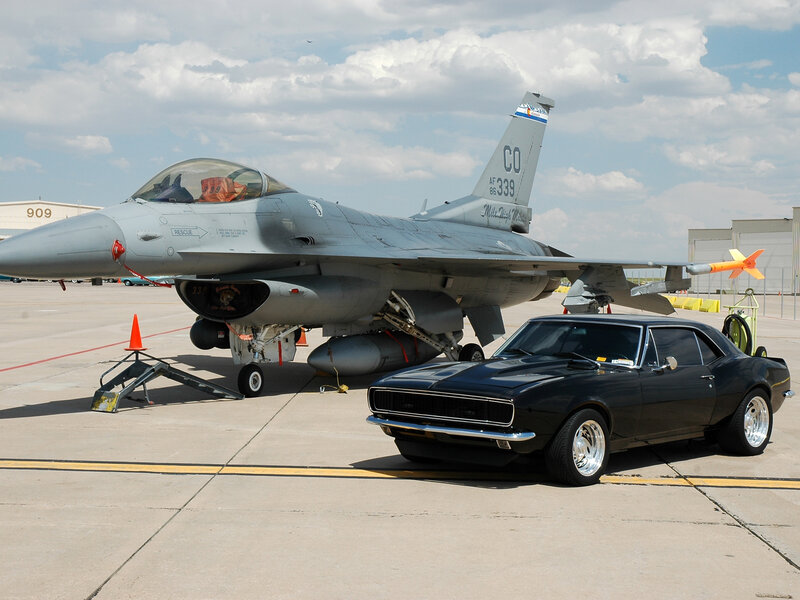 F-16 Fighter Jet and Muscle Car