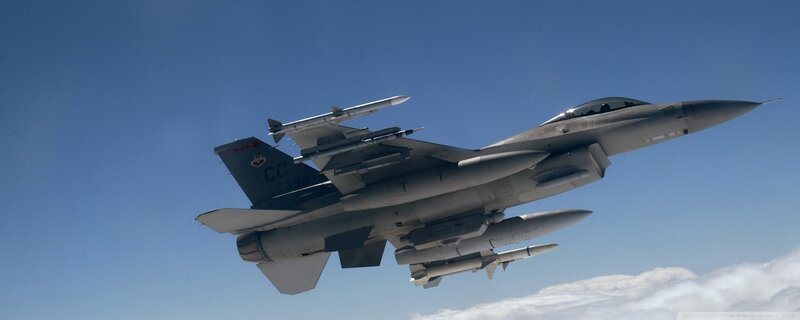 F-16 Fighter Jet — Blue, Dramatic, Afternoon, Photograph, Missiles