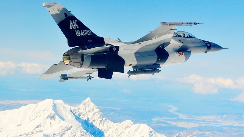 F-16 Fighter Jet — Blue, Dramatic, Morning, Photograph