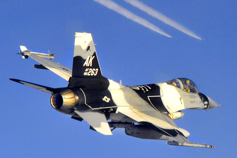 F-16 Fighter Jet — Blue, Dynamic, Afternoon