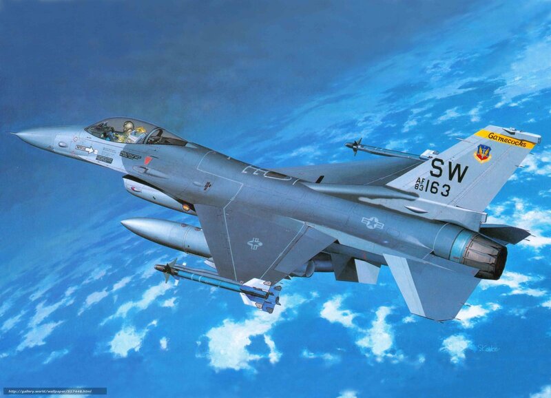 F-16 Fighter Jet — Blue, Dynamic, Illustration