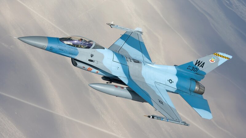 F-16 Fighter Jet — Blue, Dynamic, Photograph, Pilot
