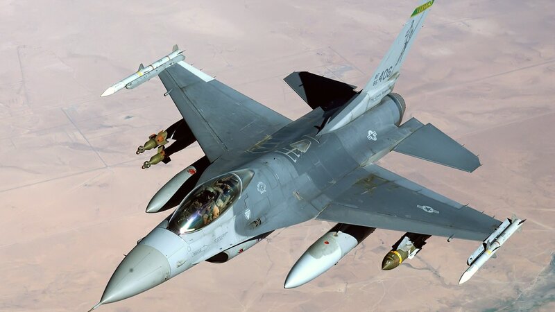 F-16 Fighter Jet — Gray, Aerial, Afternoon, Photograph, Missile