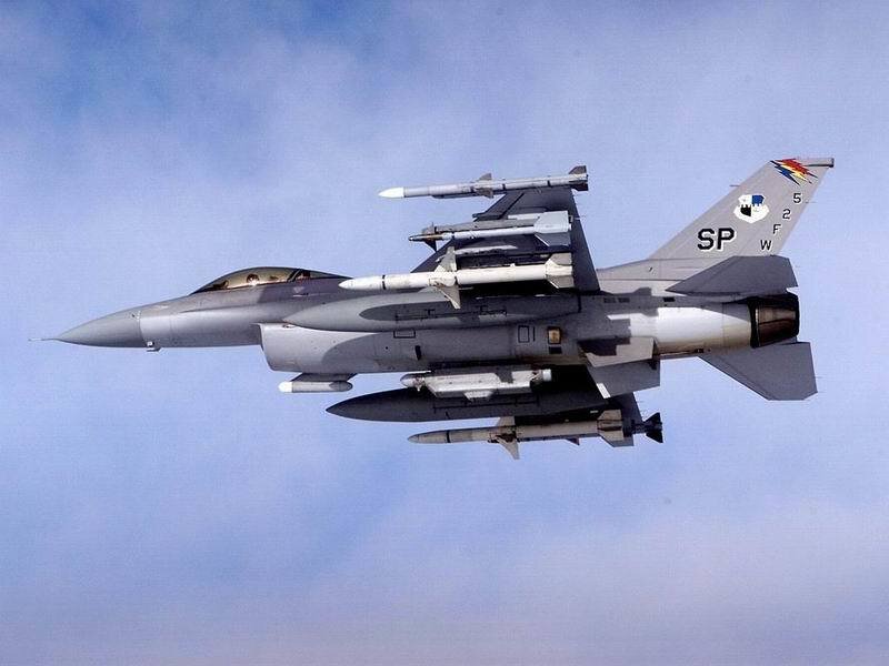 F-16 Fighter Jet — Gray, Aerial, Afternoon, Photograph, Missiles, Clouds