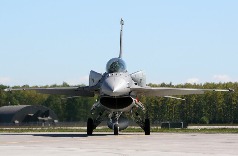 F-16 Fighter Jet — Gray, Calm, Afternoon, Photograph, Aircraft