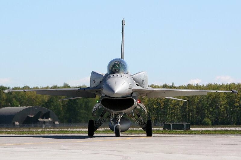 F-16 Fighter Jet — Gray, Calm, Afternoon, Photograph, Pilot