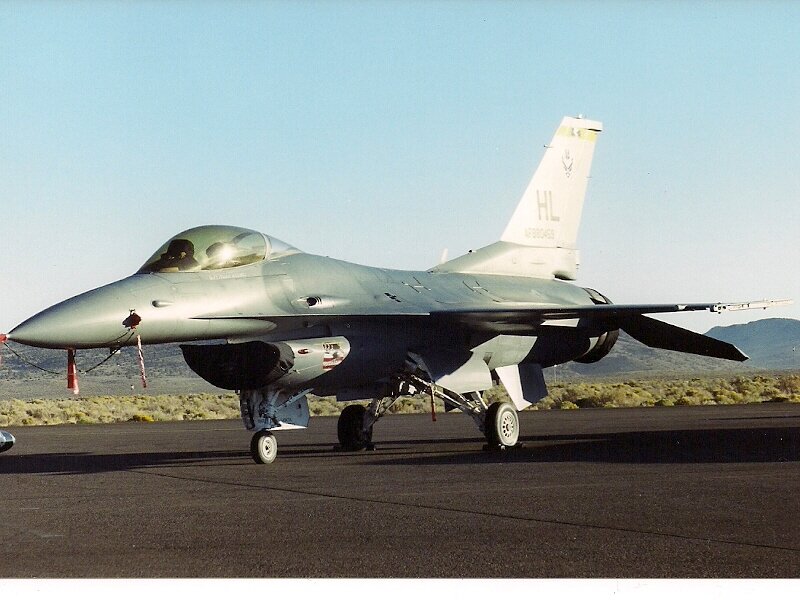 F-16 Fighter Jet — Gray, Calm, Afternoon