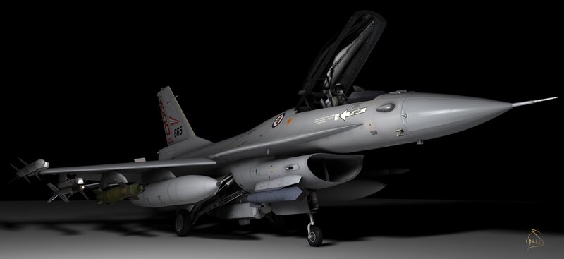 F-16 Fighter Jet — Gray, Dramatic, 3d Render, Missiles