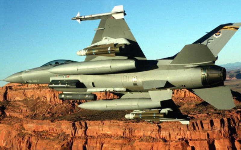 F-16 Fighter Jet — Gray, Dramatic, Afternoon, Photograph