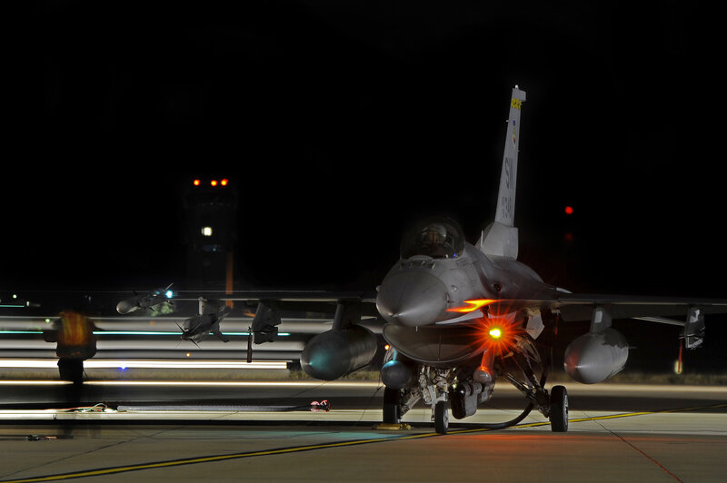 F-16 Fighter Jet — Gray, Dramatic, Night