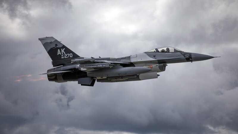 F-16 Fighter Jet — Gray, Dramatic, Photograph, Clouds, Missiles, Pilot