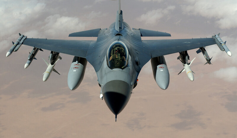 F-16 Fighter Jet — Gray, Dramatic, Photograph, Missiles, Pilot