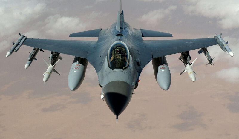 F-16 Fighter Jet — Gray, Dramatic, Photograph