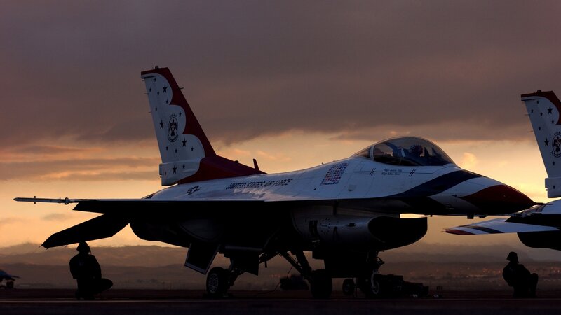 F-16 Fighter Jet — Gray, Dramatic, Sunset, Photograph, Aircraft, Silhouette