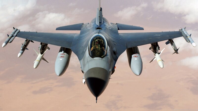 F-16 Fighter Jet — Gray, Dramatic, Sunset, Photograph, Missiles, Pilot
