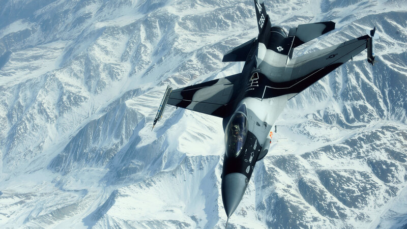 F-16 Fighter Jet — Gray, Dramatic, Winter