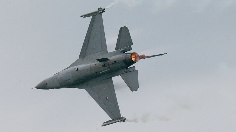 F-16 Fighter Jet — Gray, Dynamic, Photograph, Jet Engine